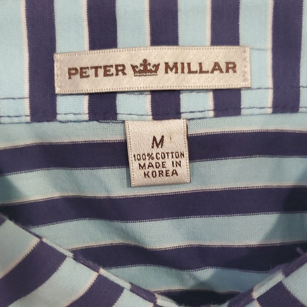Peter Millar Blue Striped Polo Shirt Size M - Picture 7 of 11